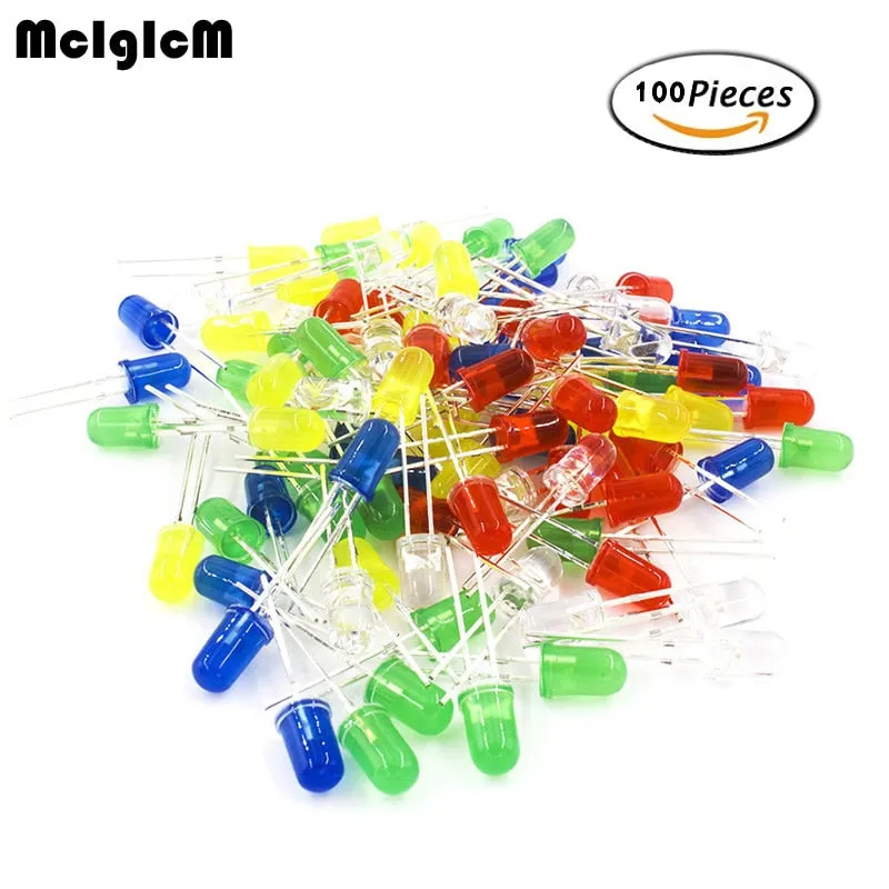 MCIGICM 100pcs 5mm LED diode Light Assorted Kit DIY LEDs Set White Yellow Red Green Blue electronic diy kit Hot sale