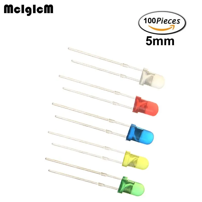 MCIGICM 100pcs 5mm LED diode Light Assorted Kit DIY LEDs Set White Yellow Red Green Blue electronic diy kit Hot sale
