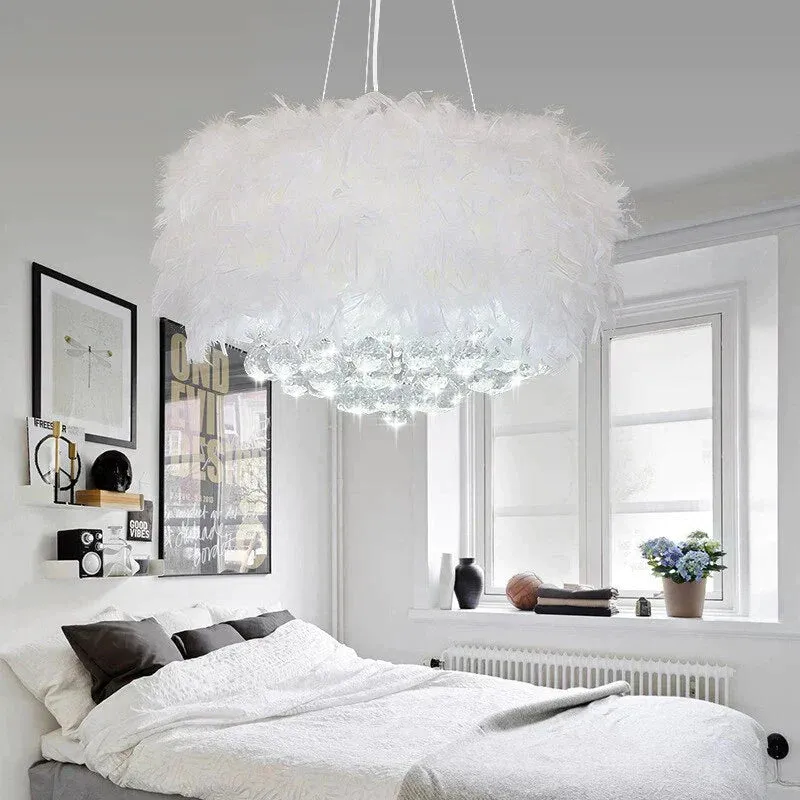 Modern dreamy feather crystal hanging lamp E27 LED lustre pendant lamp fixture bedroom living room hallway kitchen cafe