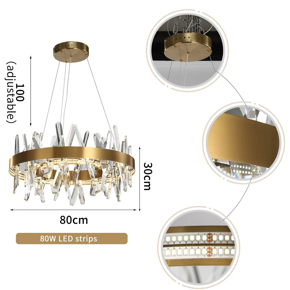 Modern Led Chandelier For Living Room  Dining Room Home Decor Bedroom Round Indoor Lighting Stepless Dimming Crystal Lamps