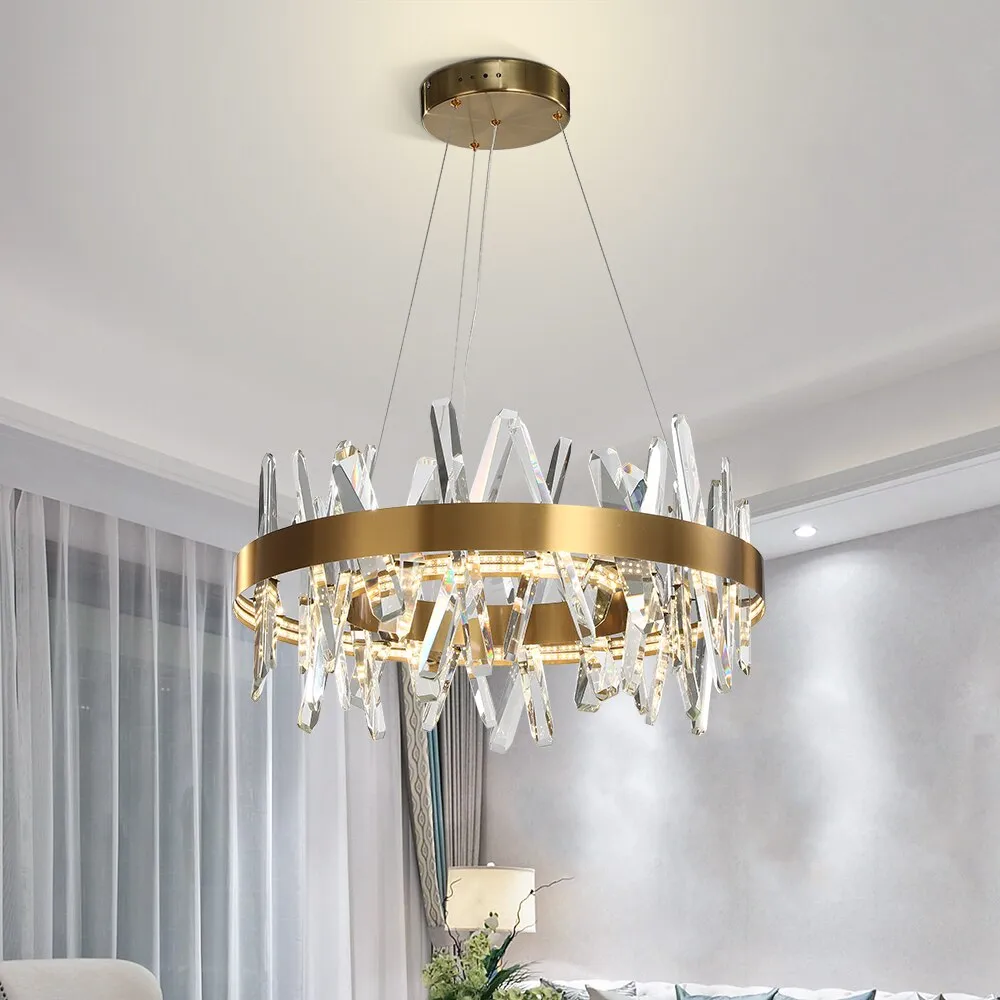 Modern Led Chandelier For Living Room  Dining Room Home Decor Bedroom Round Indoor Lighting Stepless Dimming Crystal Lamps
