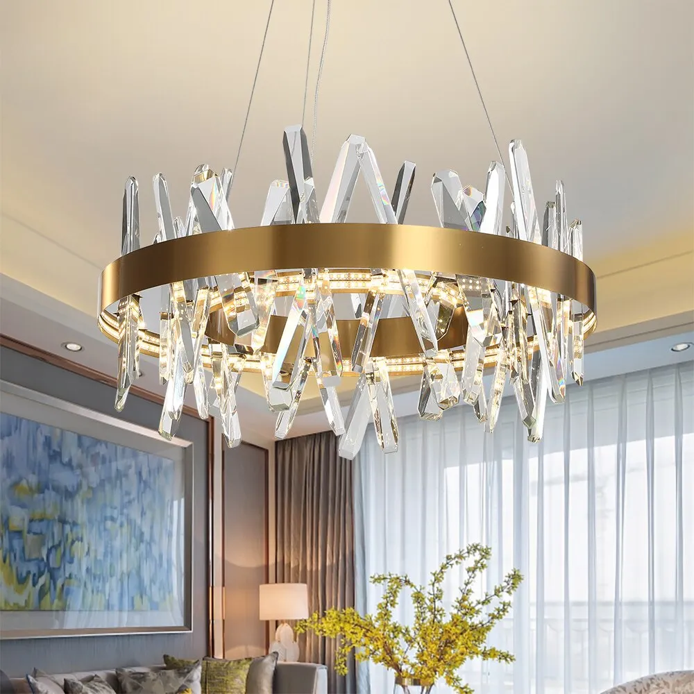 Modern Led Chandelier For Living Room  Dining Room Home Decor Bedroom Round Indoor Lighting Stepless Dimming Crystal Lamps