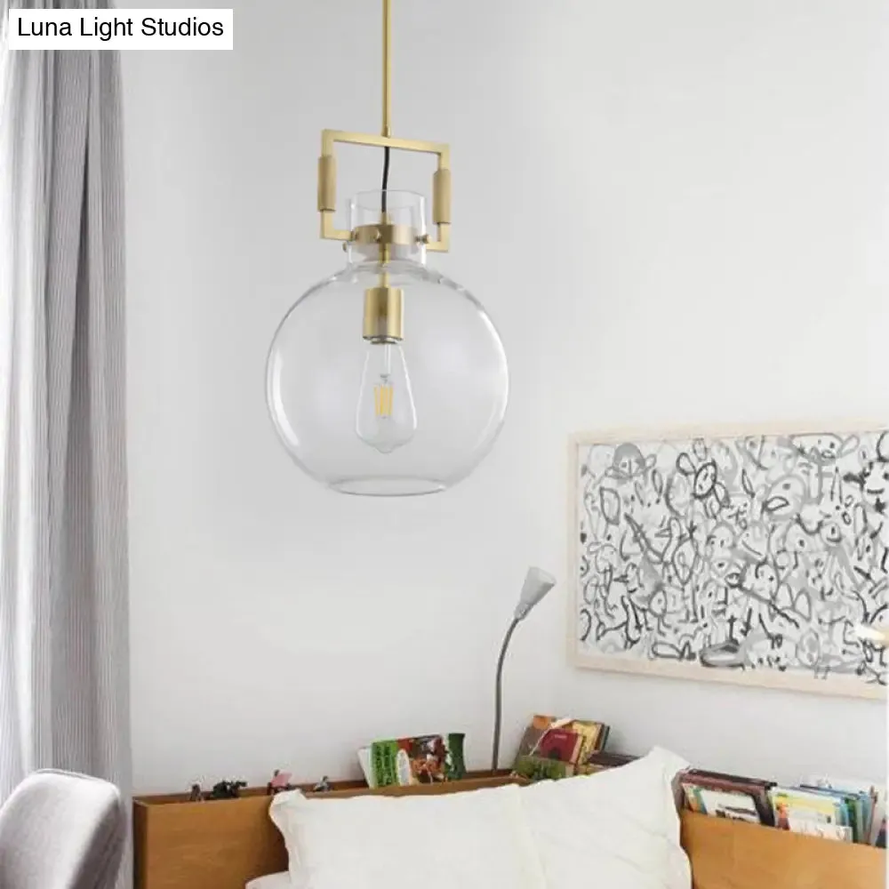 Modernism Globe/Cylinder/Triangle Hanging Light Clear Glass 1 Head Ceiling Suspension Lamp for Dining Room