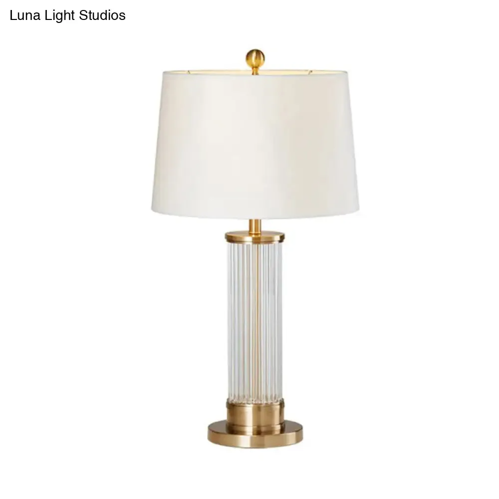 Modernist Gold Desk Lamp with Beveled Crystal Shade - Small 1 Bulb Task Lighting