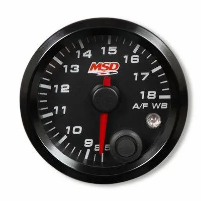 MSD Standalone Wideband Air-Fuel Ratio Gauge - 8:1-18:1 AFR - Electric - Analog - Full Sweep - 2-1/16 in Diameter - Wiring Harness / Sensor Included - Black Face