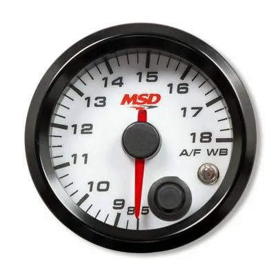 MSD Standalone Wideband Air-Fuel Ratio Gauge - 8:1-18:1 AFR - Electric - Analog - Full Sweep - 2-1/16 in Diameter - Wiring Harness / Sensor Included - White Face