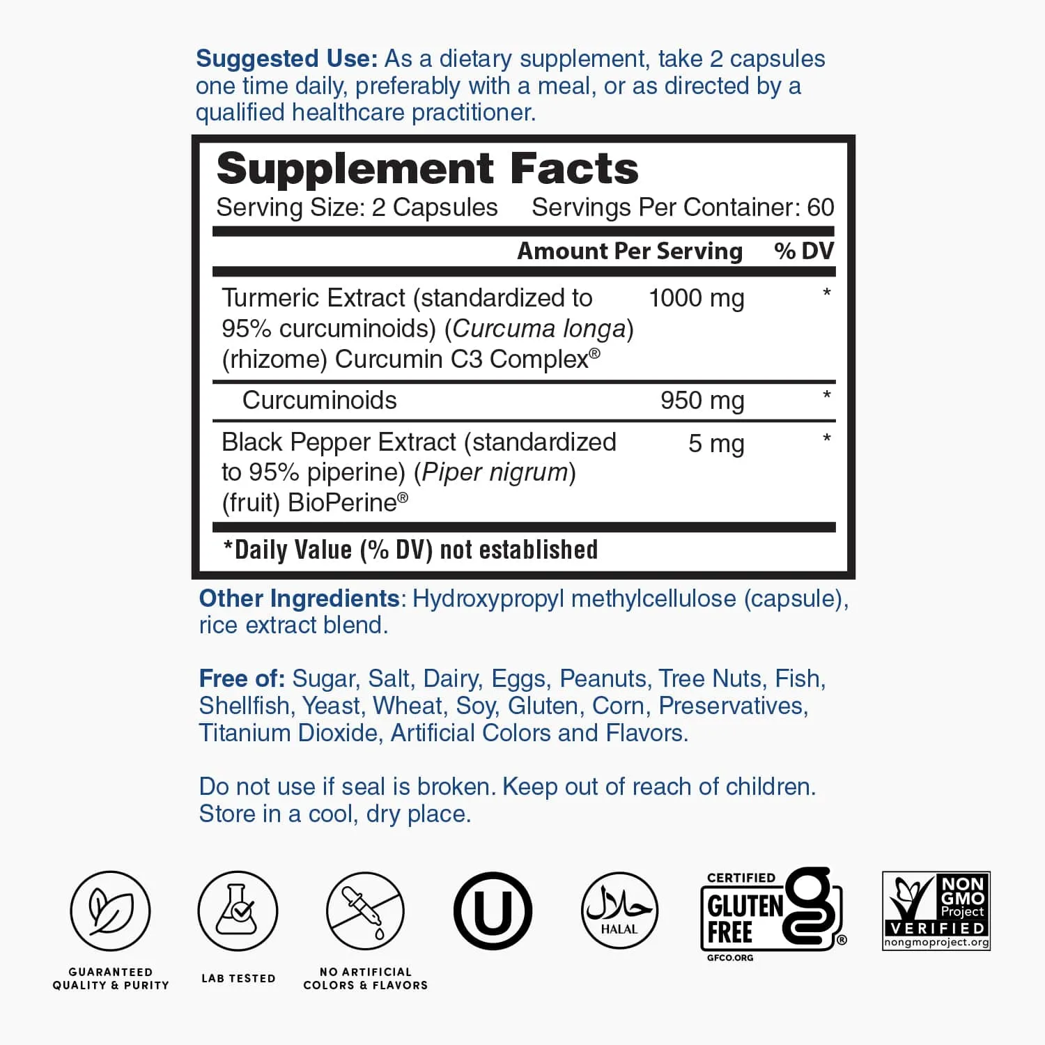Nature's Lab Turmeric Extract with Curcumin C3 and BioPerine  - 120 Capsules