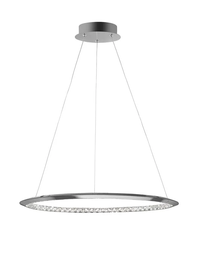 NET Chrome Aluminium & Crystal Adjustable Single Ring Dimmable Pendant Small - ID 10471