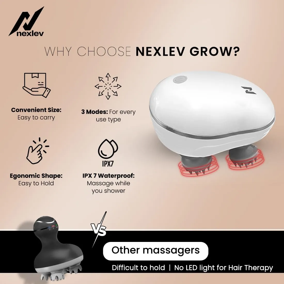Nexlev-GROW Electric Head & Body Massager | HM-02 (Cred)