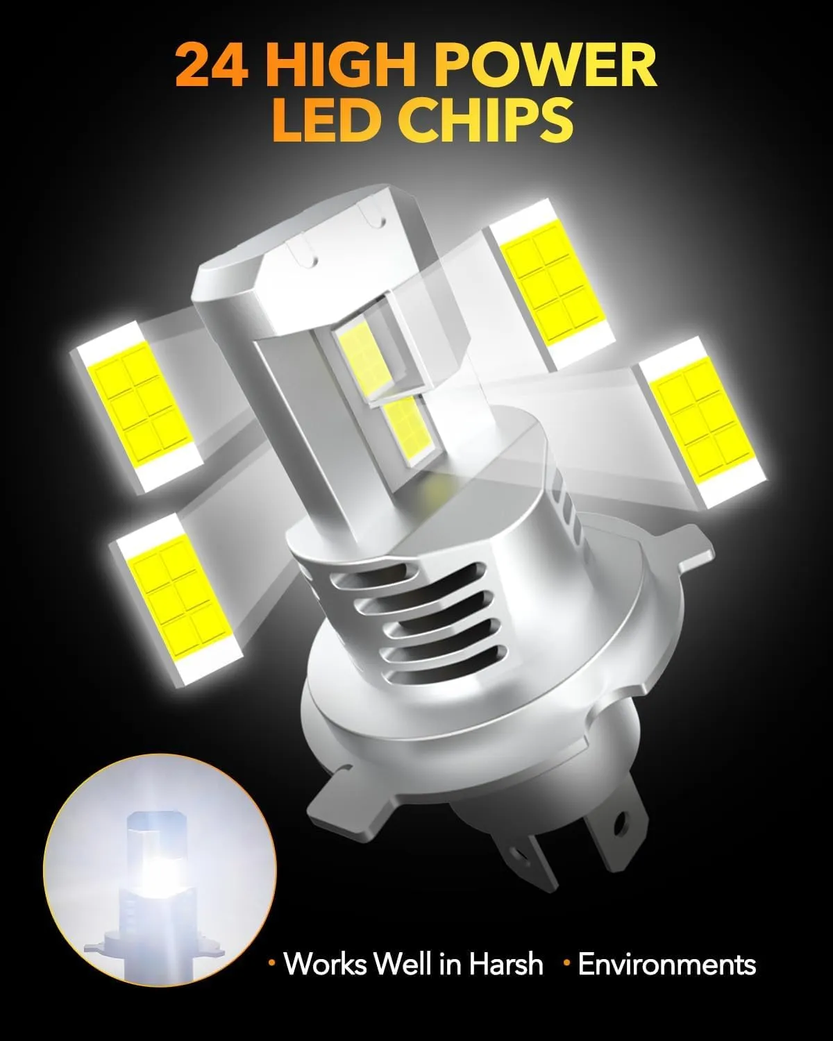 OXILAM H4/9003/HB2 Headlight Bulb, 24000LM Plug-N-Play, 6500K with Fan Canbus Error Free for Halogen Replacement LED lights