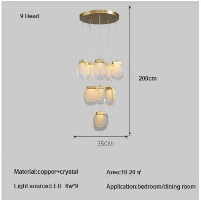 Post-modern Crystal Chandelier For Bedside Rotating Duplex Building Luxury Creative Personality Bar Copper Restaurant Droplight