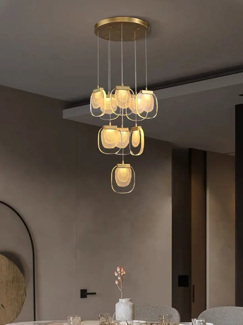 Post-modern Crystal Chandelier For Bedside Rotating Duplex Building Luxury Creative Personality Bar Copper Restaurant Droplight