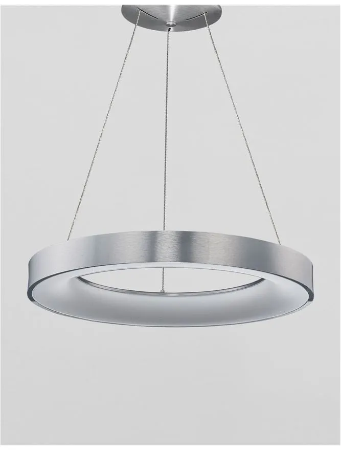 RAN Brushed Silver Aluminium & Acrylic Dimmable Warm Light Ring Pendant Large - ID 10421