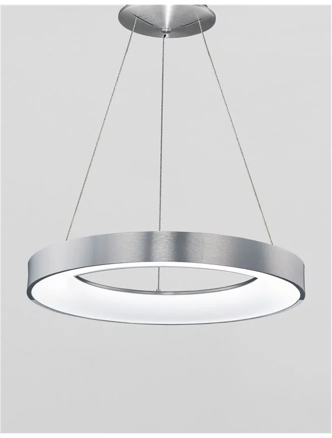 RAN Brushed Silver Aluminium & Acrylic Dimmable Warm Light Ring Pendant Large - ID 10421