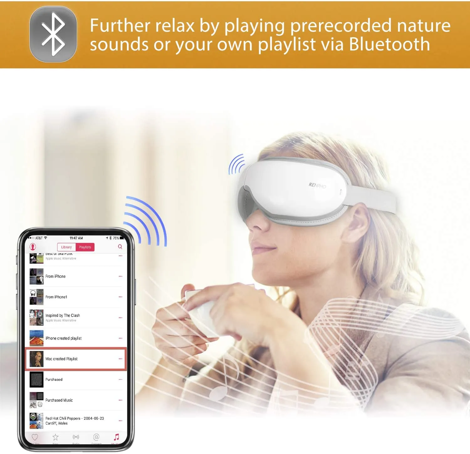 RENPHO Eye Massager with Heat Compression Bluetooth Music Rechargeable Therapy