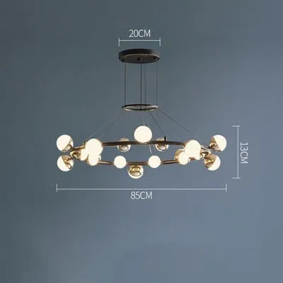 Simple And Creative Living Room Molecular Golden Chandelier Bedroom Nordic Personality Modern Designer Round Lamps
