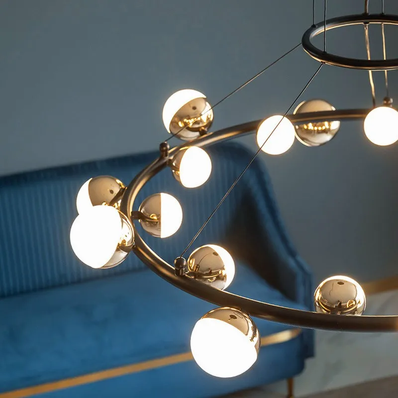 Simple And Creative Living Room Molecular Golden Chandelier Bedroom Nordic Personality Modern Designer Round Lamps
