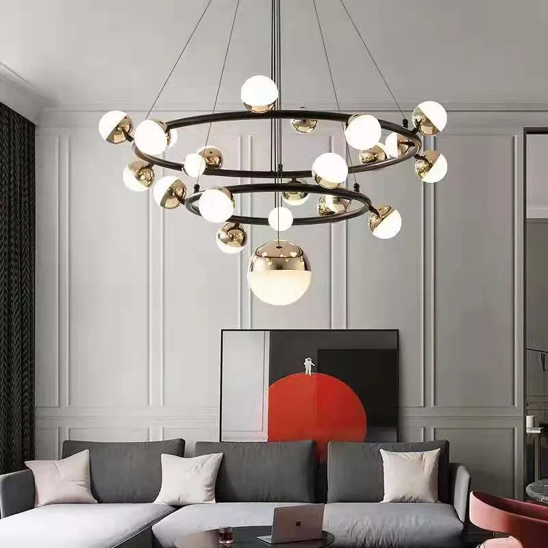 Simple And Creative Living Room Molecular Golden Chandelier Bedroom Nordic Personality Modern Designer Round Lamps