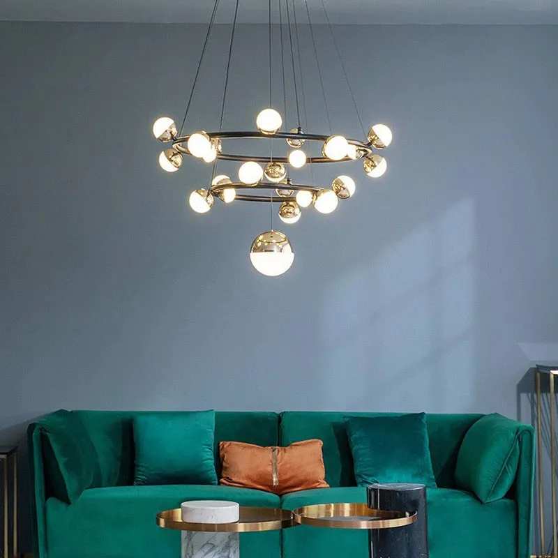 Simple And Creative Living Room Molecular Golden Chandelier Bedroom Nordic Personality Modern Designer Round Lamps