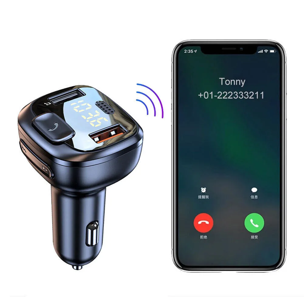 T08 Wireless FM Radio Transmitter For Car Dual USB QC3.0 Fast