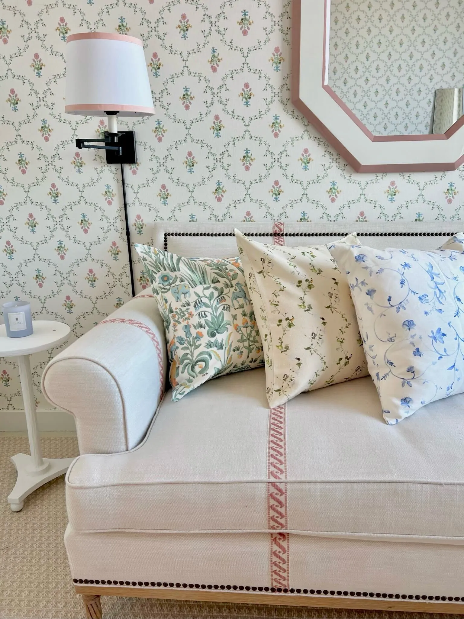 The Perry Lumbar Throw Pillow - Blue Trellis