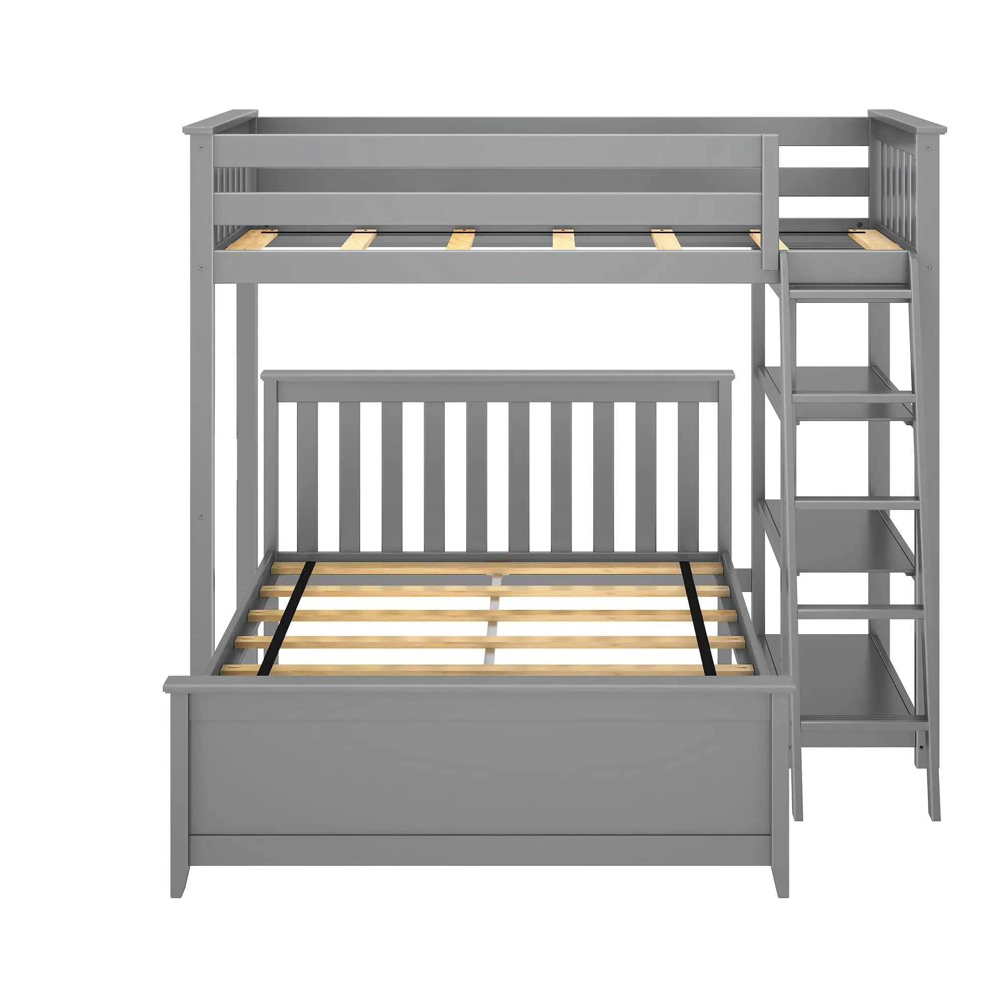 Twin Over Full L-Shaped Bunk Bed With Bookcase