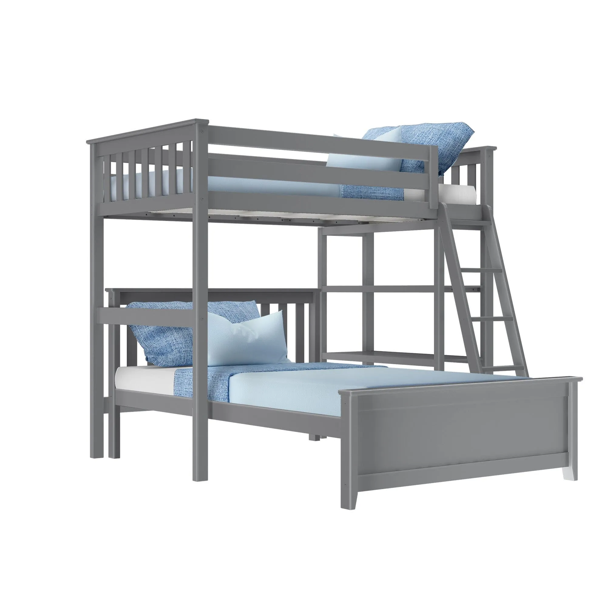 Twin Over Full L-Shaped Bunk Bed With Bookcase