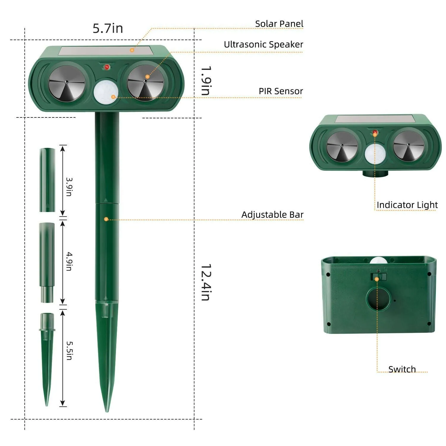 Ultrasonic Electric Yard Pest Repeller / Deterrent
