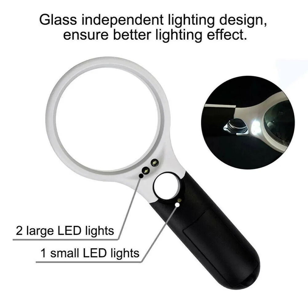 US 2-4 Pc 3-LED Light Magnifier Jewelry Loupe Lens 45X Handheld Magnifying Glass