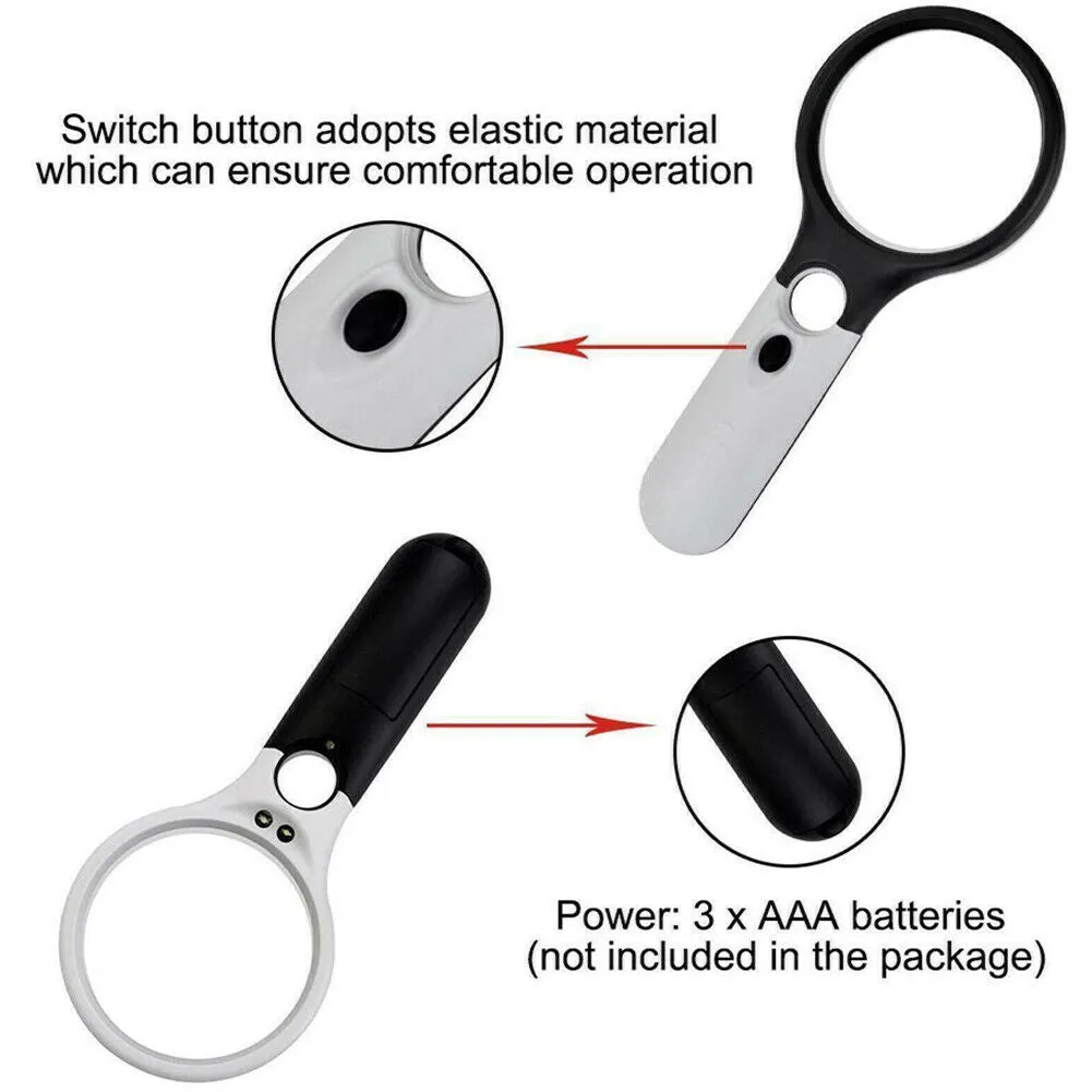 US 2-4 Pc 3-LED Light Magnifier Jewelry Loupe Lens 45X Handheld Magnifying Glass