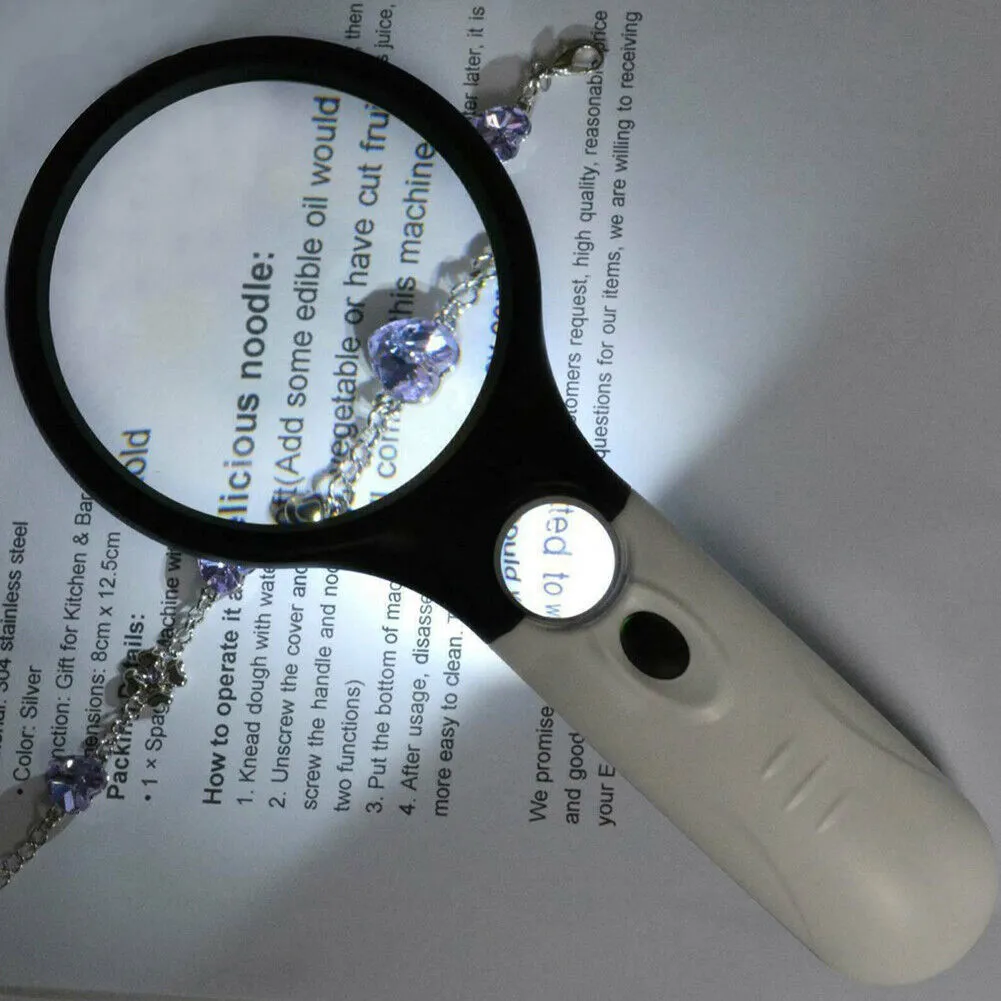 US 2-4 Pc 3-LED Light Magnifier Jewelry Loupe Lens 45X Handheld Magnifying Glass