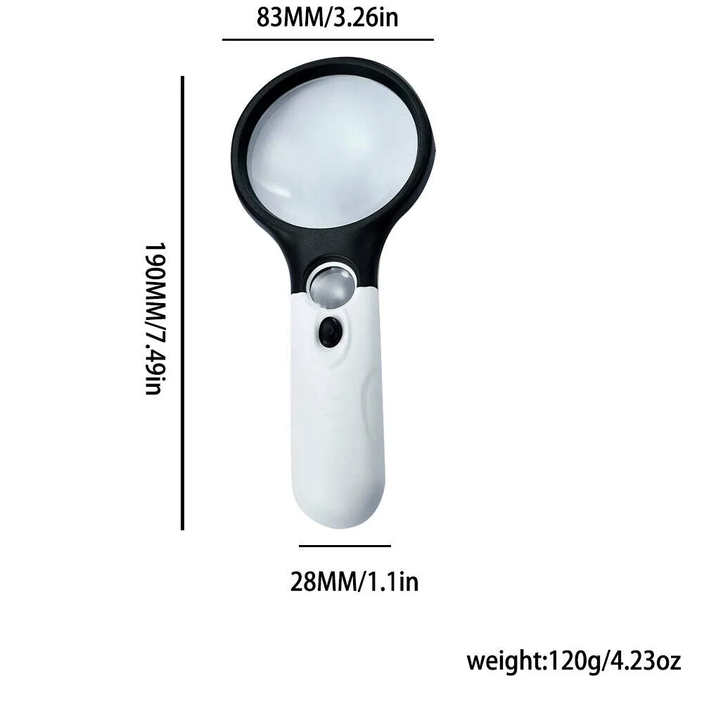 US 2-4 Pc 3-LED Light Magnifier Jewelry Loupe Lens 45X Handheld Magnifying Glass