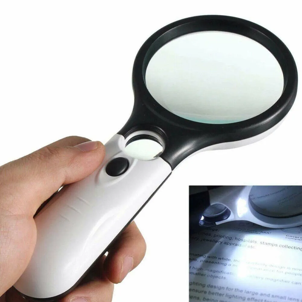 US 2-4 Pc 3-LED Light Magnifier Jewelry Loupe Lens 45X Handheld Magnifying Glass