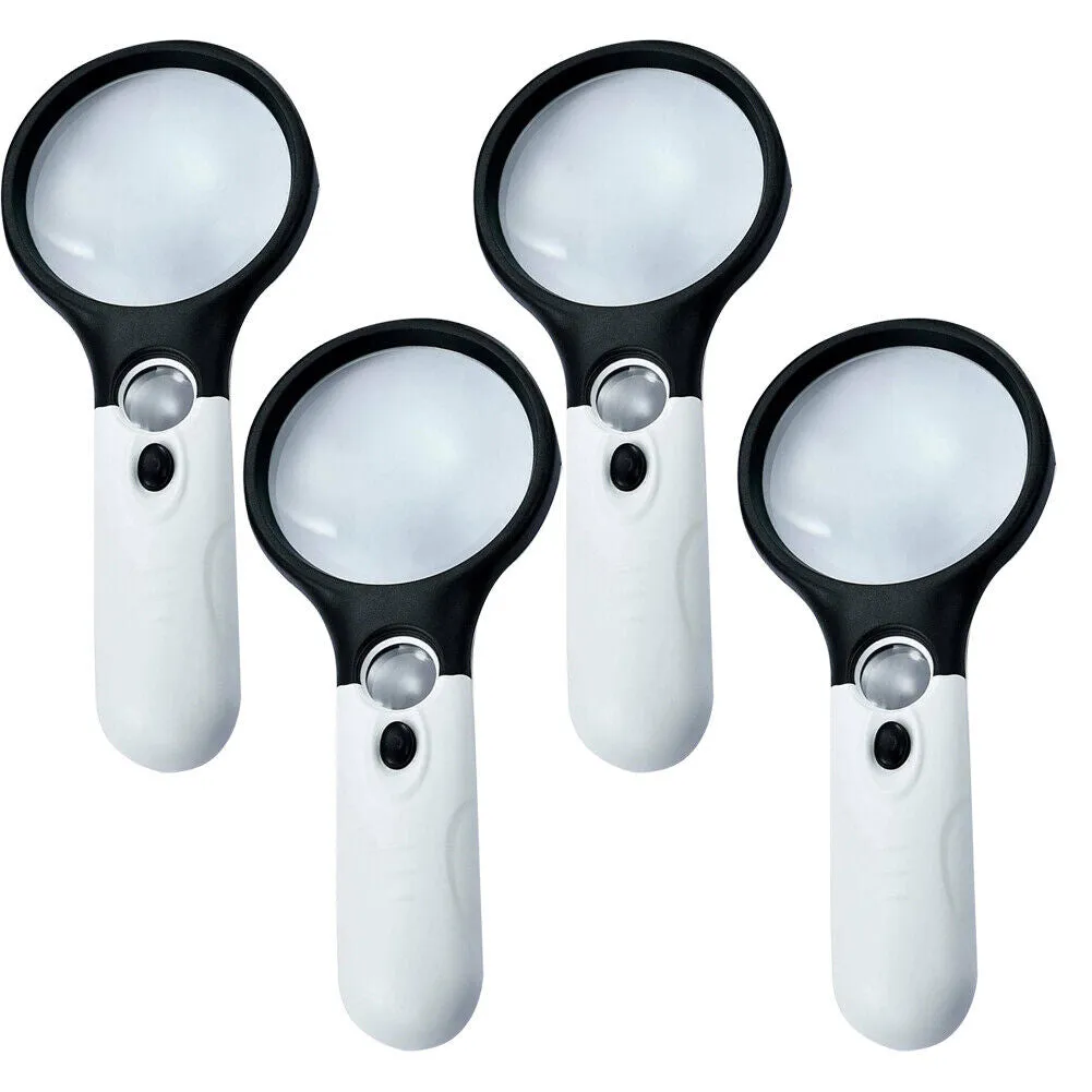 US 2-4 Pc 3-LED Light Magnifier Jewelry Loupe Lens 45X Handheld Magnifying Glass