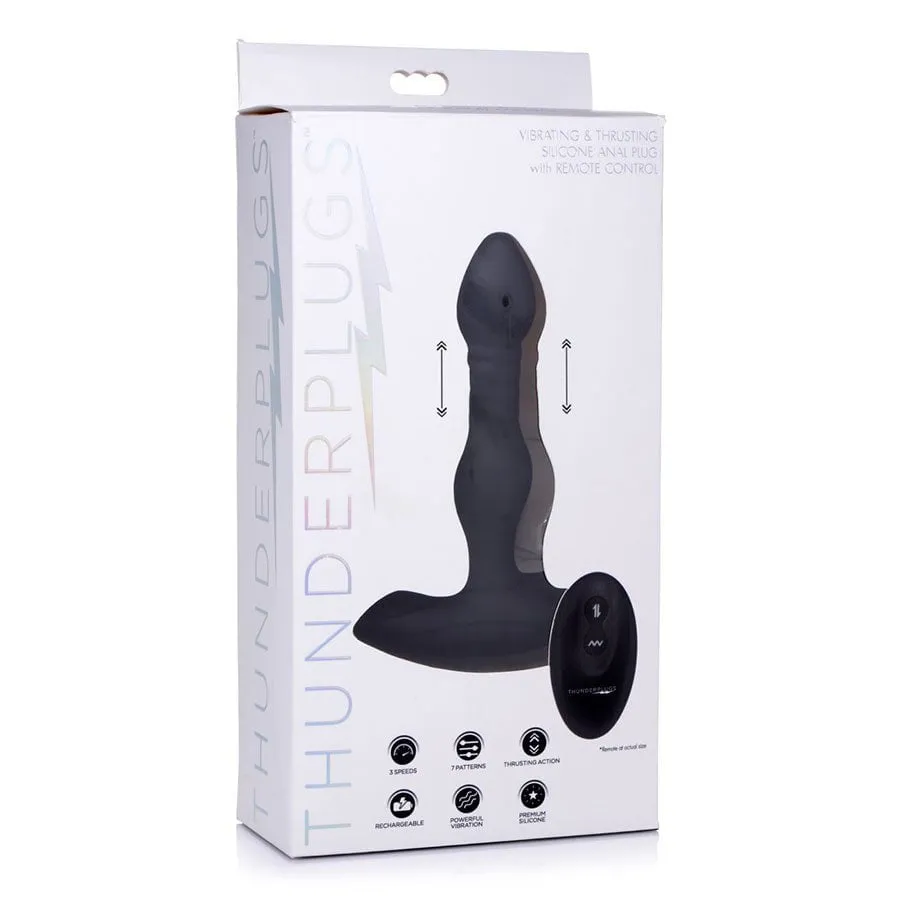 Vibrating and Thrusting Remote Control Silicone Anal Plug