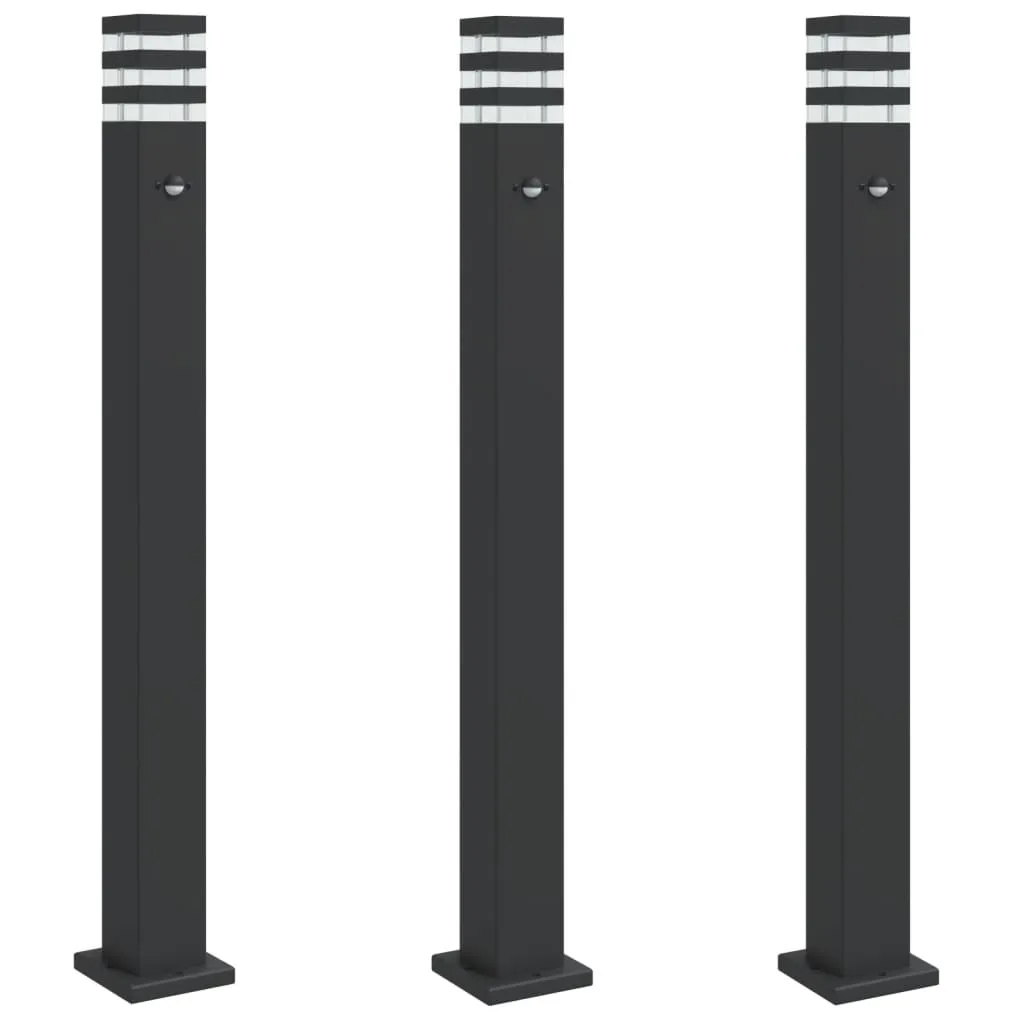 vidaXL Outdoor Floor Lamps with Sensors 3pcs Black 110 cm Aluminium