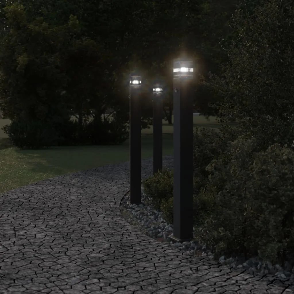 vidaXL Outdoor Floor Lamps with Sensors 3pcs Black 110 cm Aluminium