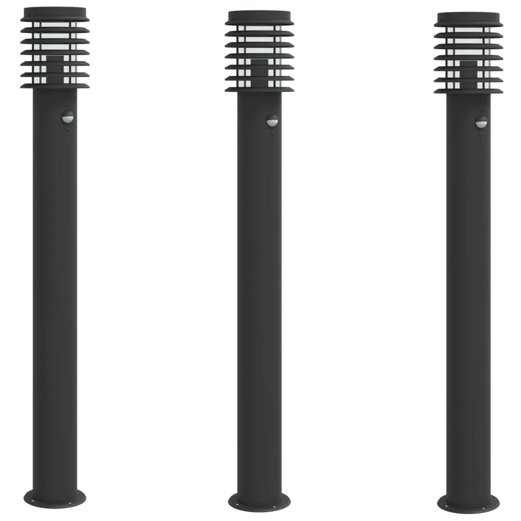 vidaXL Outdoor Floor Lamps with Sensors 3pcs Black 110cm Stainless Steel