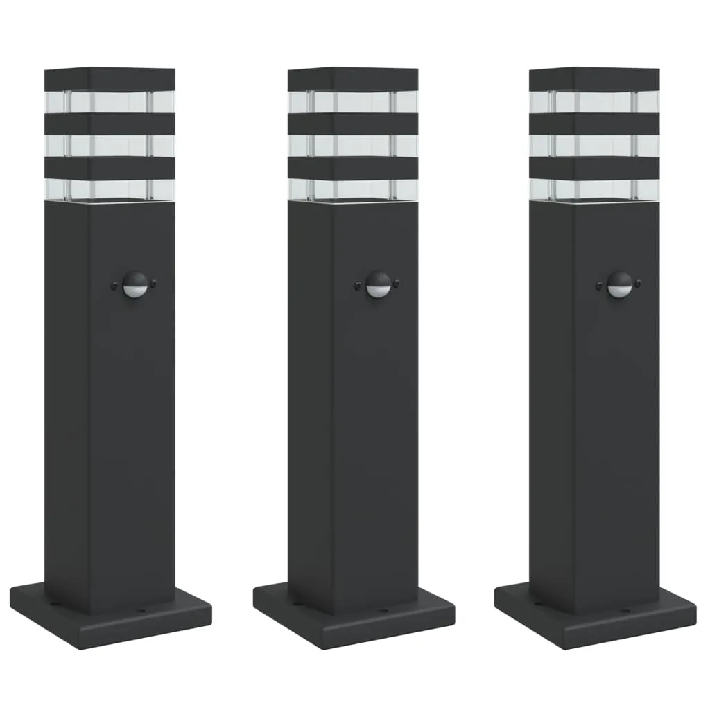 vidaXL Outdoor Floor Lamps with Sensors 3pcs Black 50 cm Aluminium