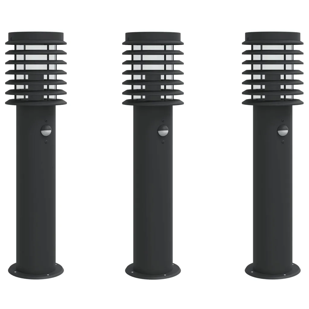 vidaXL Outdoor Floor Lamps with Sensors 3pcs Black 60 cm Stainless Steel