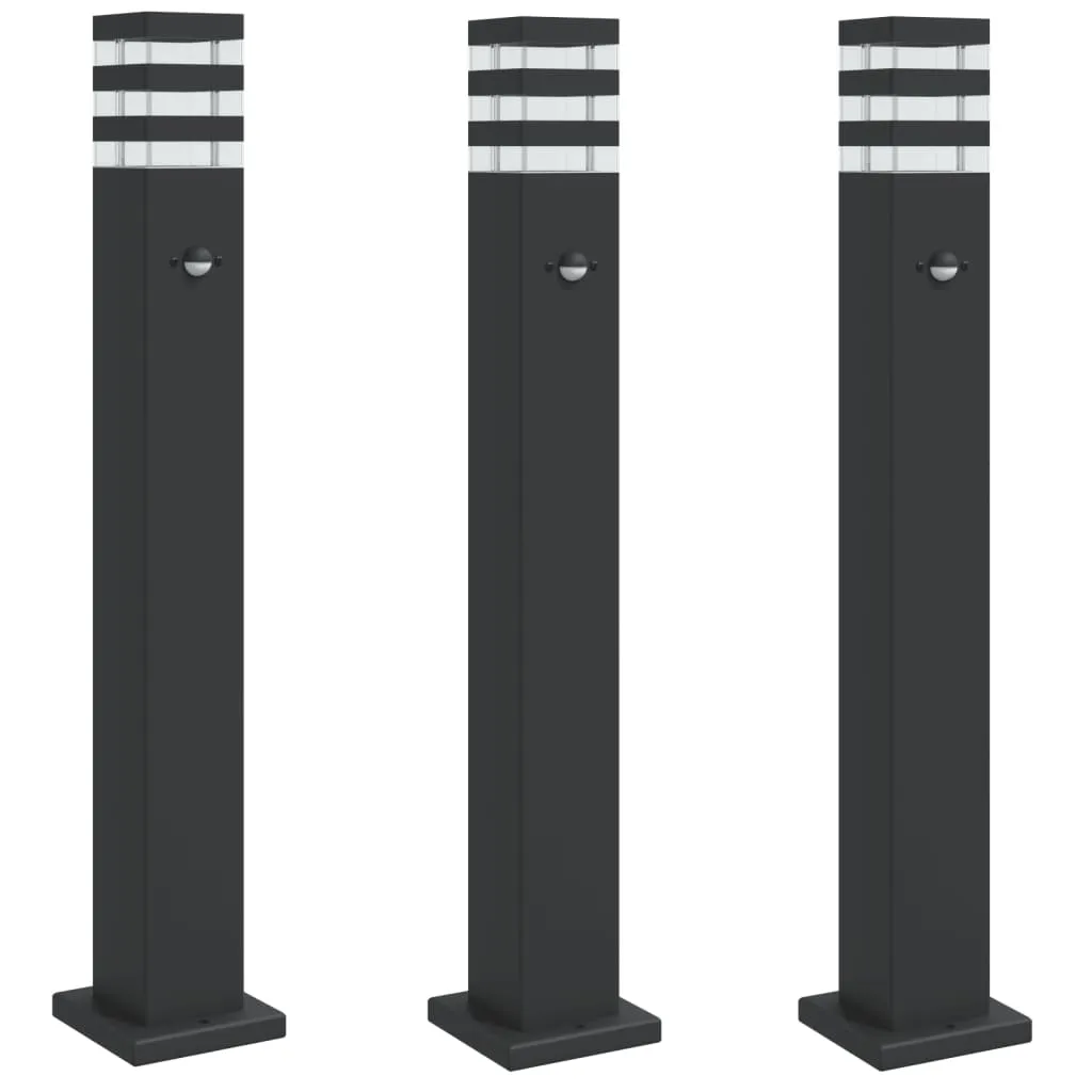 vidaXL Outdoor Floor Lamps with Sensors 3pcs Black 80 cm Aluminium