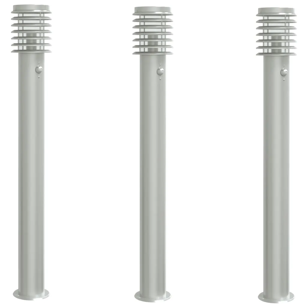 vidaXL Outdoor Floor Lamps with Sensors 3pcs Silver 110cm Stainless Steel