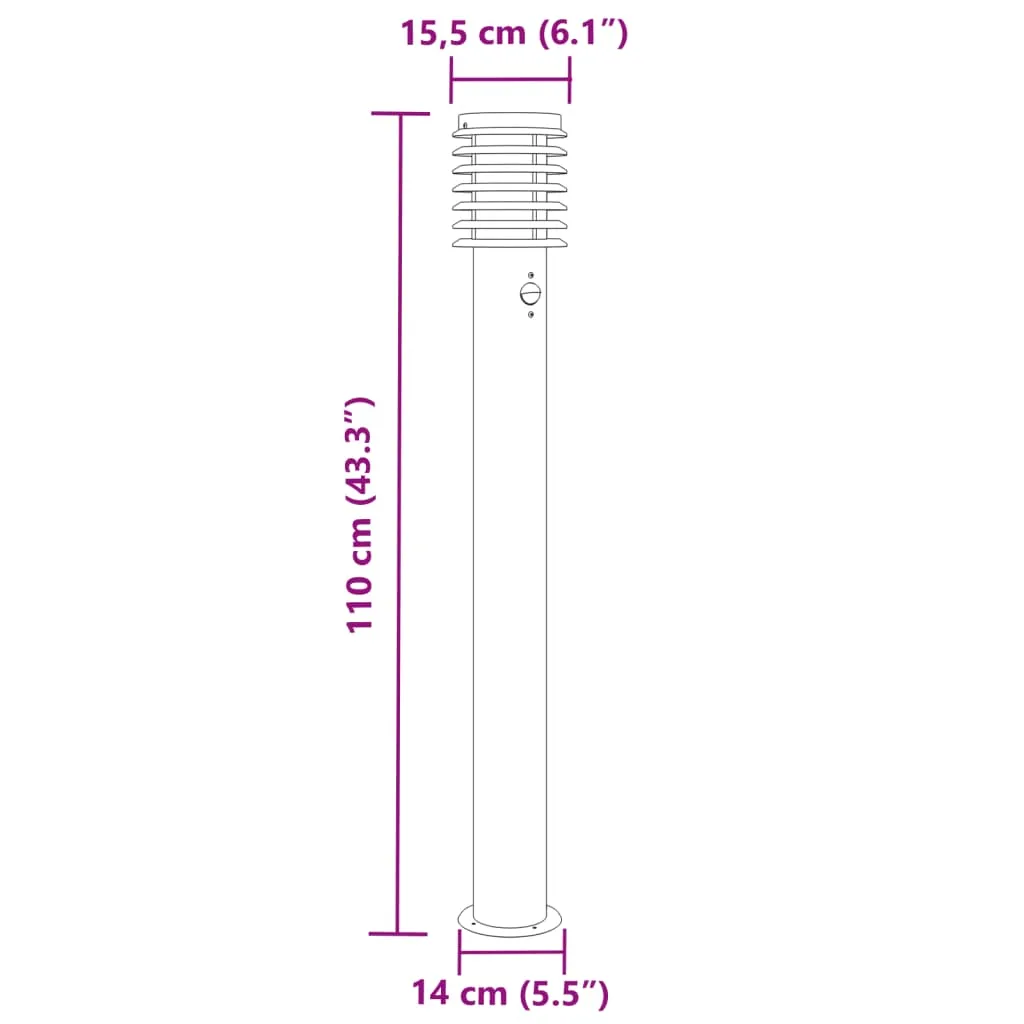 vidaXL Outdoor Floor Lamps with Sensors 3pcs Silver 110cm Stainless Steel