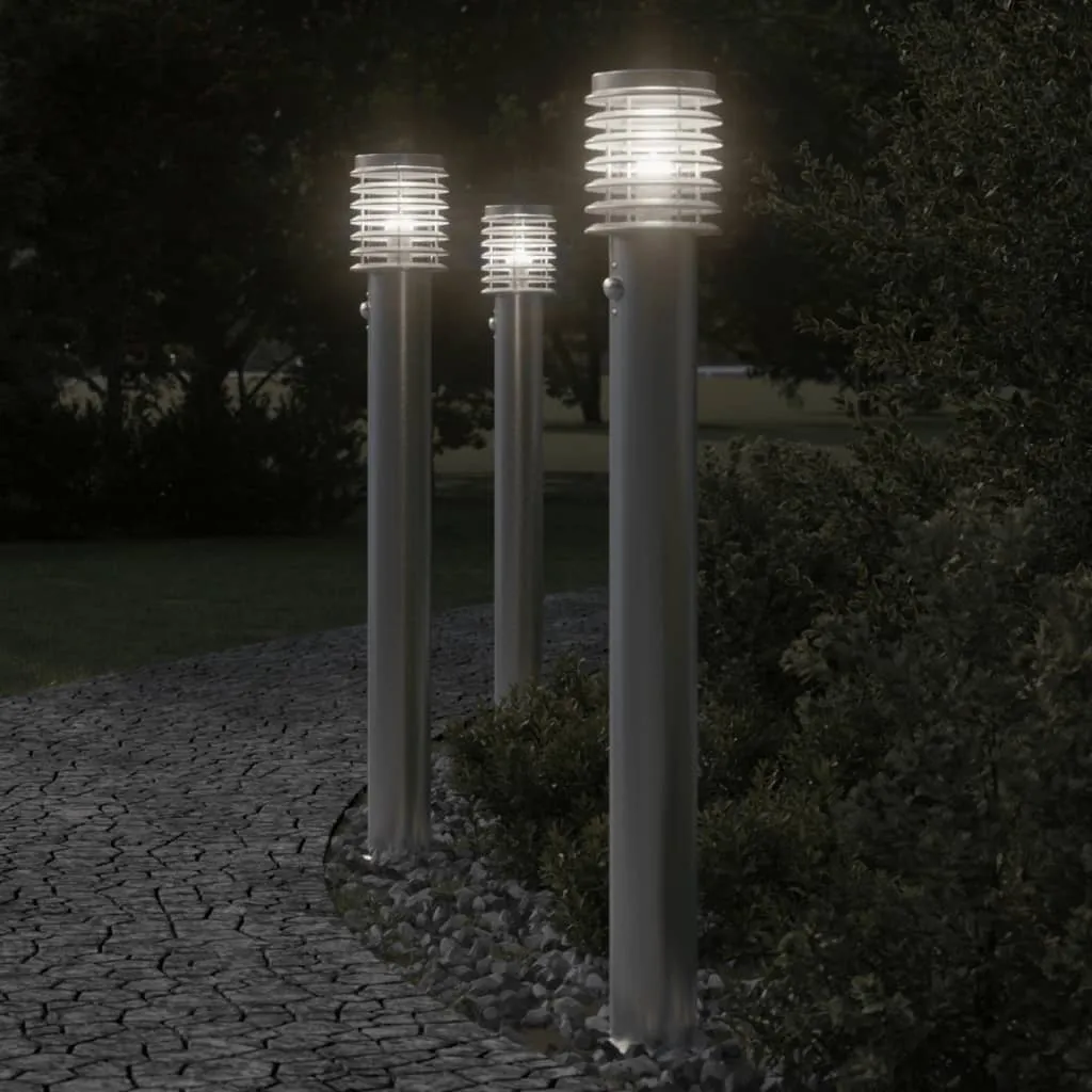 vidaXL Outdoor Floor Lamps with Sensors 3pcs Silver 110cm Stainless Steel
