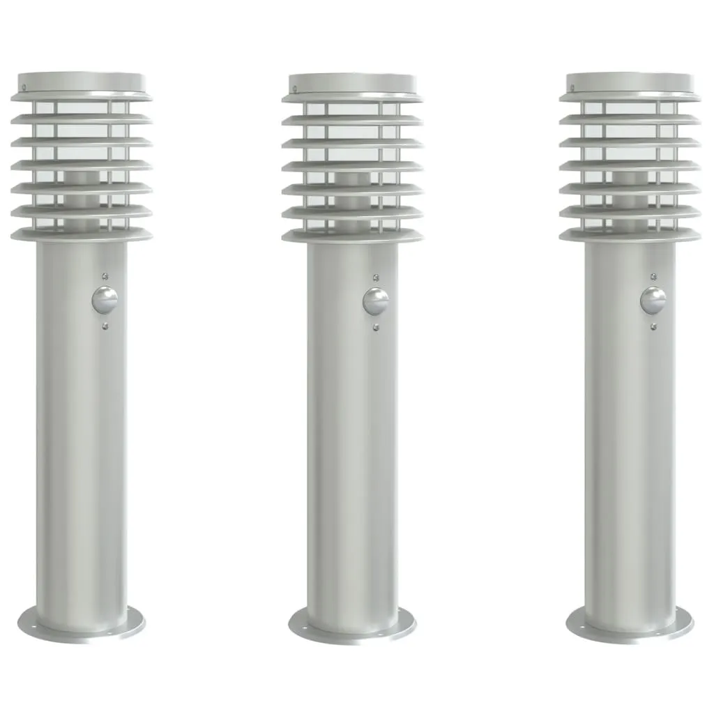 vidaXL Outdoor Floor Lamps with Sensors 3pcs Silver 60 cm Stainless Steel