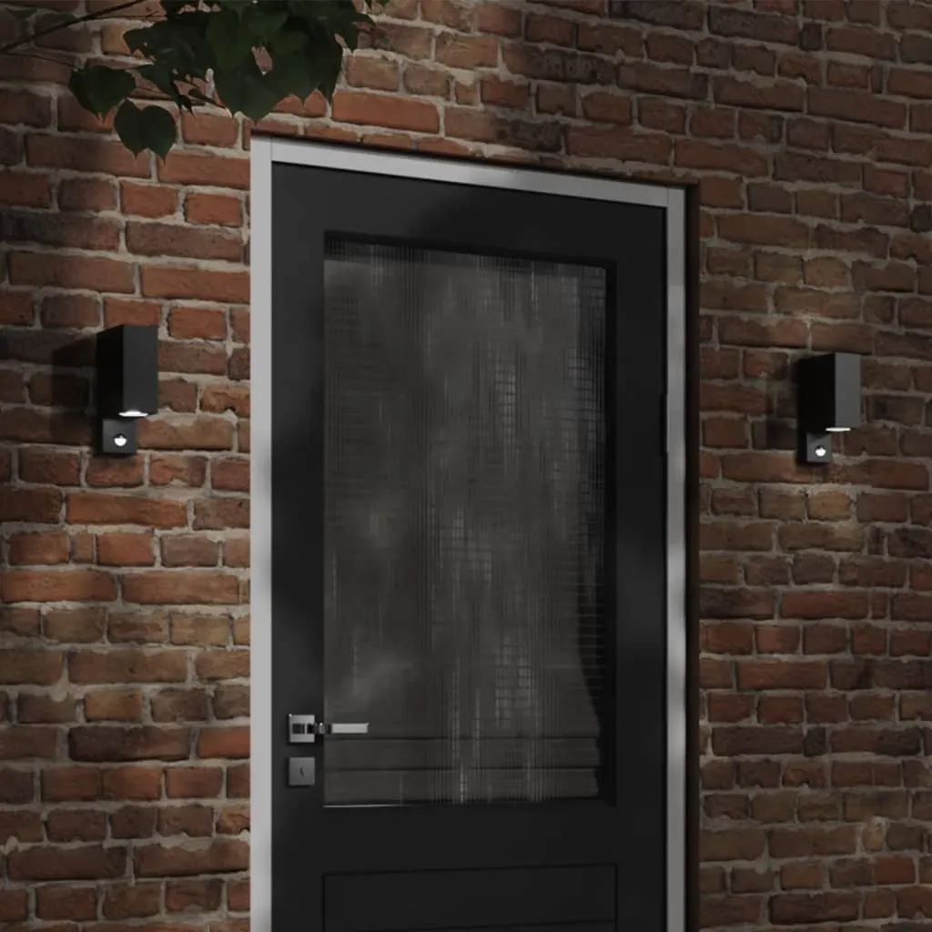 vidaXL Outdoor Wall Lights with Sensors 2pcs Black Die-cast Aluminium
