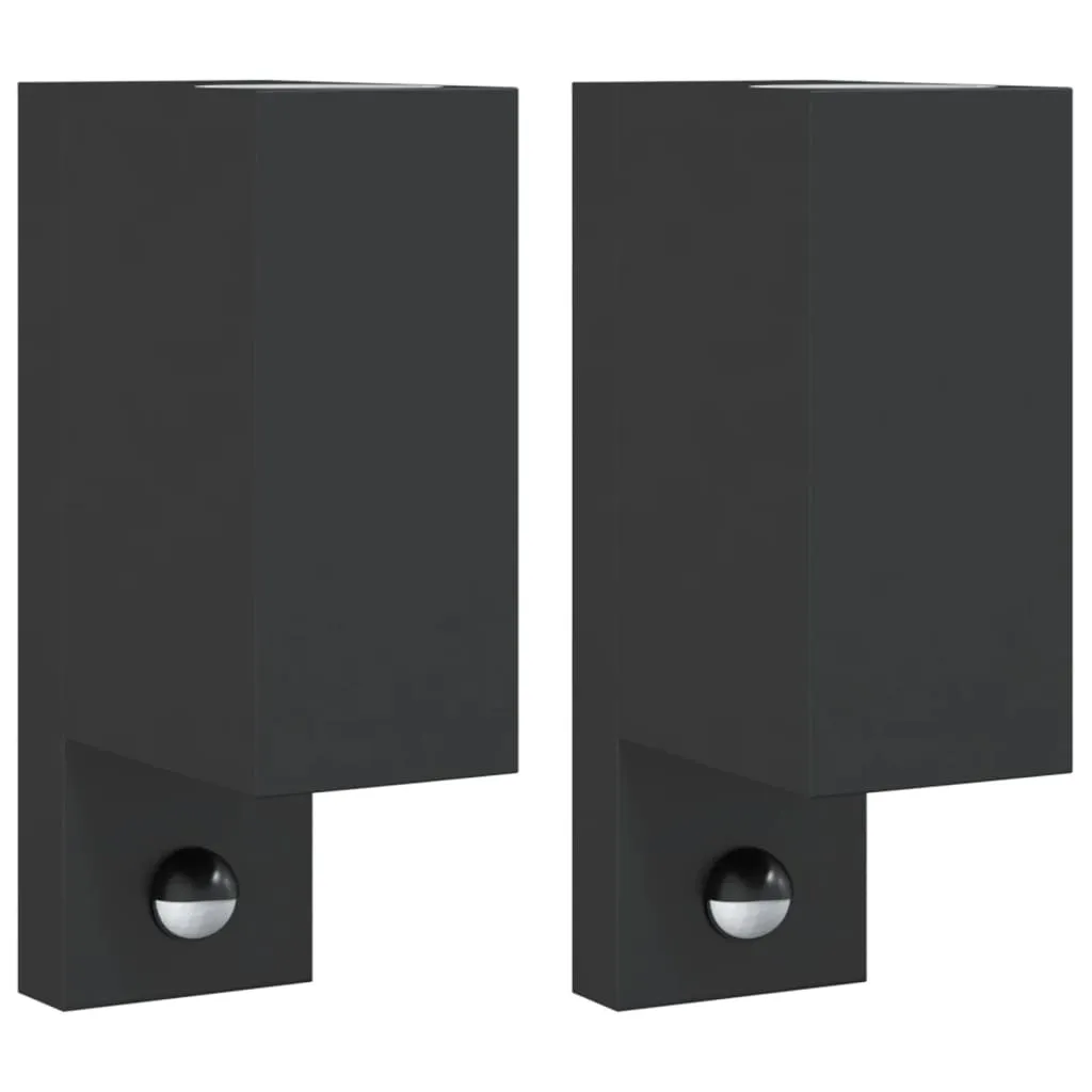 vidaXL Outdoor Wall Lights with Sensors 2pcs Black Die-cast Aluminium