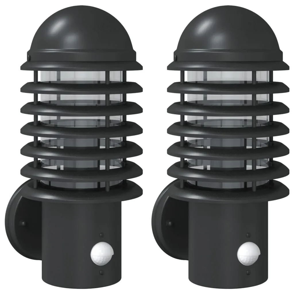 vidaXL Outdoor Wall Lights with Sensors 2pcs Black Stainless Steel