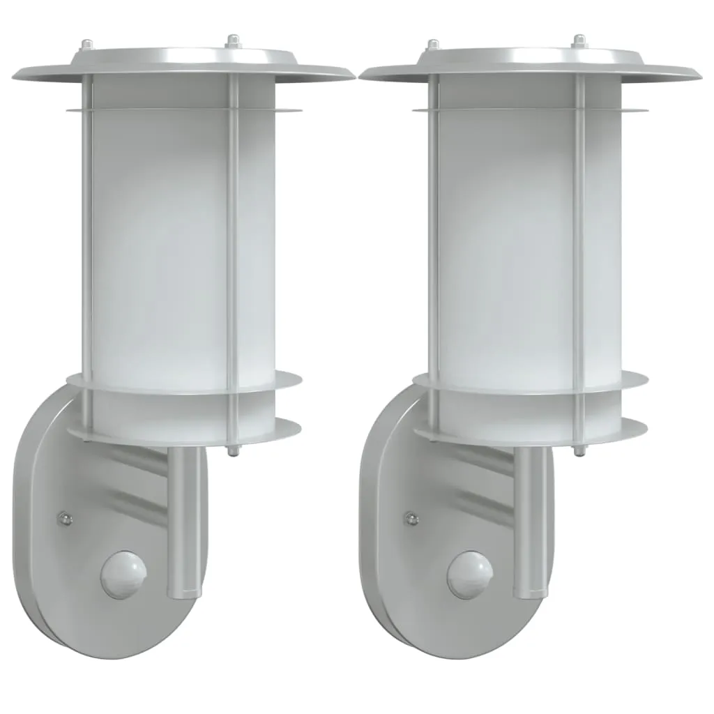 vidaXL Outdoor Wall Lights with Sensors 2pcs Silver Stainless Steel